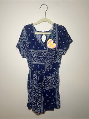 Hayden Girls Bandana Romper in Dark Blue